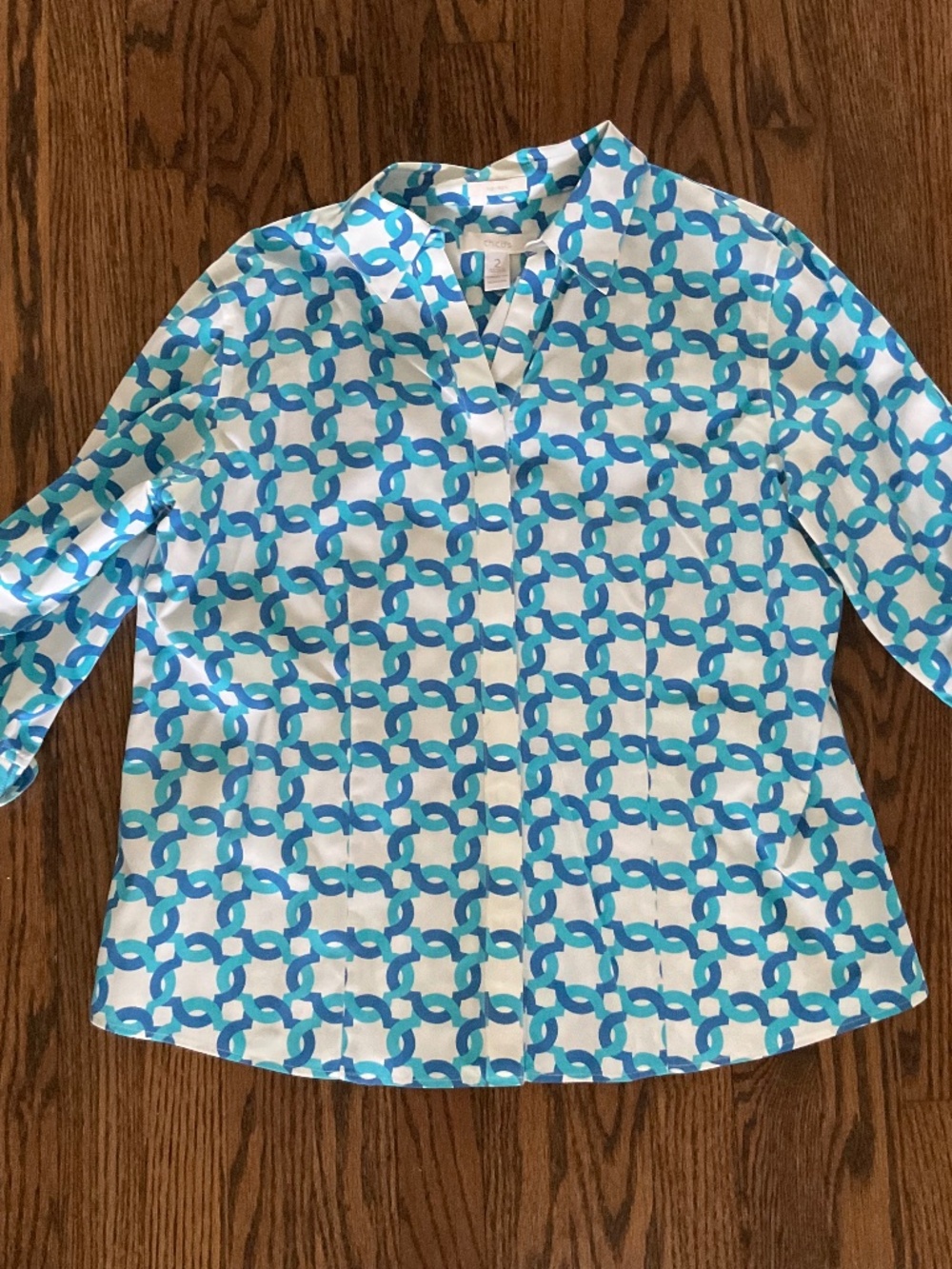 Women’s Chico’s blue/white blouse, size 2 (12)